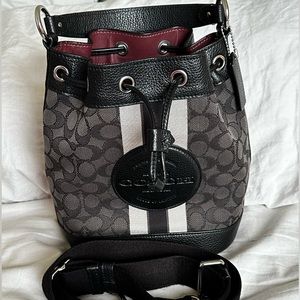 Coach C4102 Dempsey Drawstring Bucket Bag In Signature Jacquard Black Smoke Blac